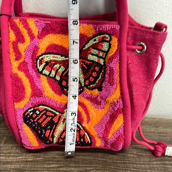 American & Beyond | Pink Butterfly Beaded Tote/Bucket Bag w/Crossbody Strap - Picture 16 of 16